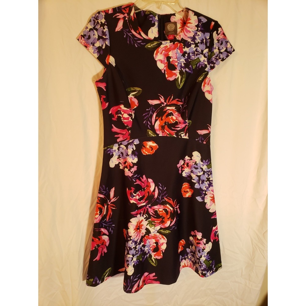 Women's Vince Camuto Navy Floral Short Sleeve Dress Size 8